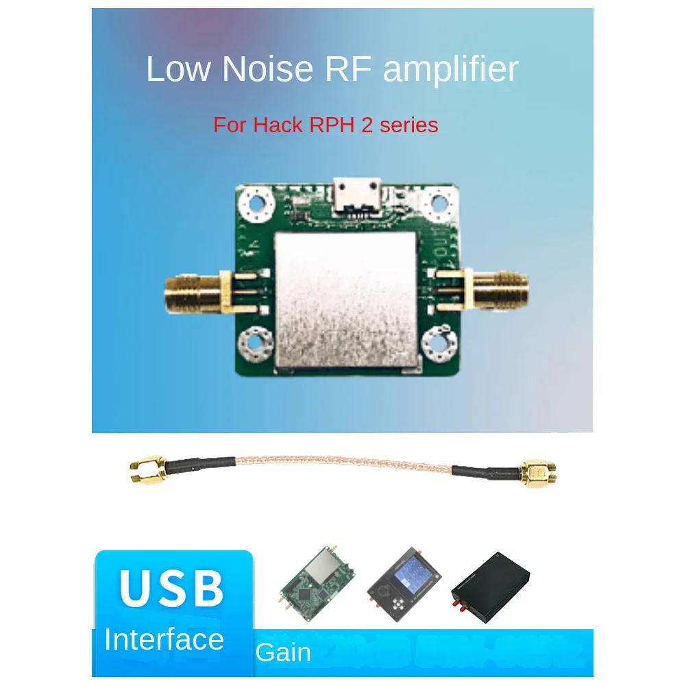 Amplificador RF de baixo ruído com porta de alimentação USB, cabo SMA para HackRF H2, ganho 20DB, 50Ω, 50M-6GHz