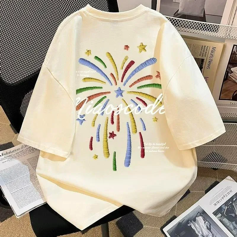 Pure Cotton Short-sleeved T-shirt for Men New Summer Style Colorful Letter Print Trendy Loose Fit