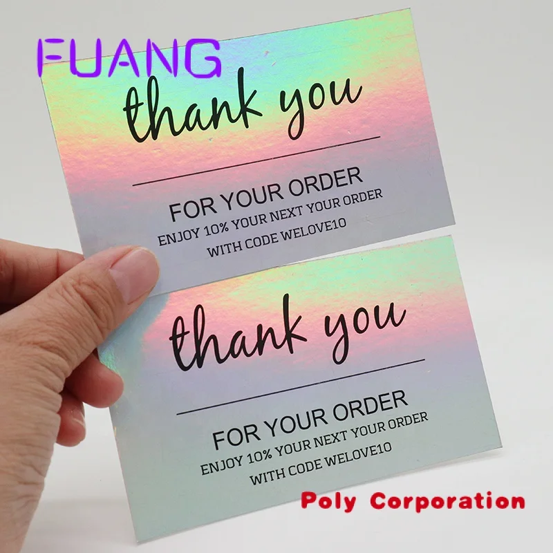 Custom  Customized Elegant Luxury Trendy Color Holo Thank you Business Holographic Cards Custom With logo