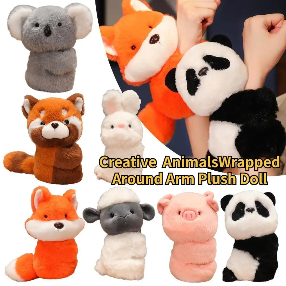 Creative Stuffed Animals Raccoon Fox Koala Powder Pig Rabbit Circle Toy Wrapped Around Arm Plush Doll Toys For Children Gifts