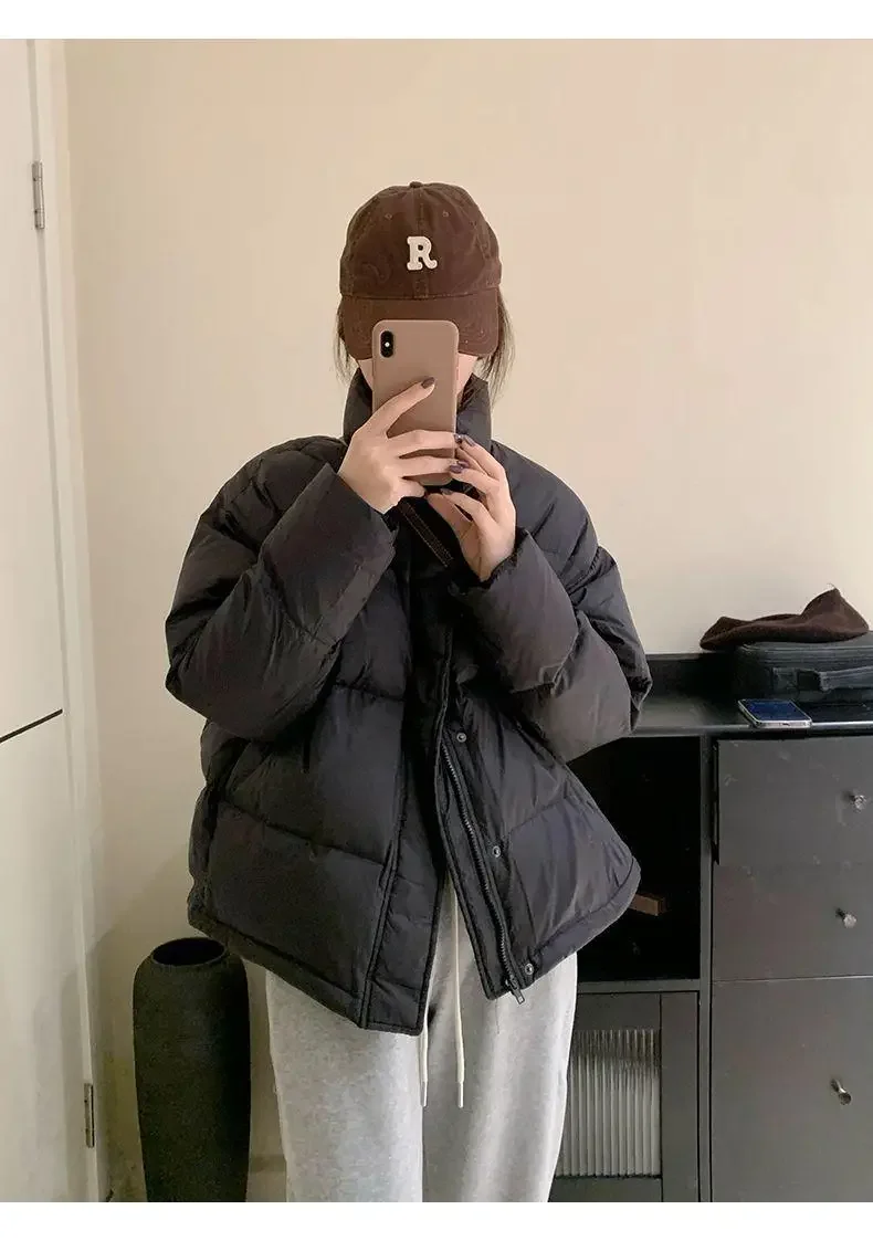 Piumino da donna Cappotto corto invernale Moda casual 90% Piumino d'anatra bianco Colletto alla coreana Parka da donna con piume