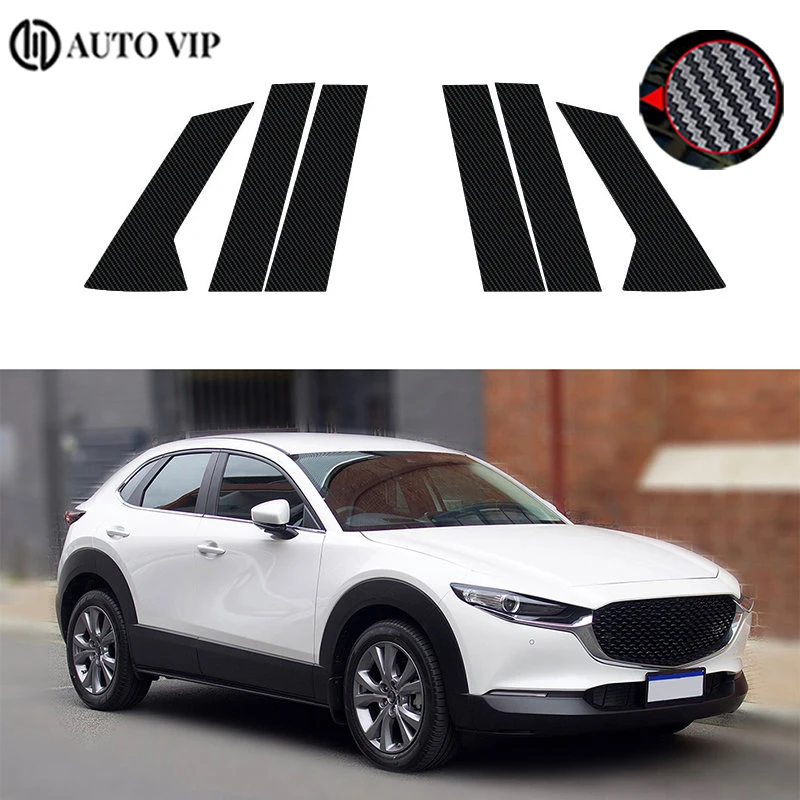 

6Pcs Car Pillar Posts Window Molding Cover Trims Decoration Stickers Glossy Black Styling for Mazda CX-30 carbon fibre 2020-2023