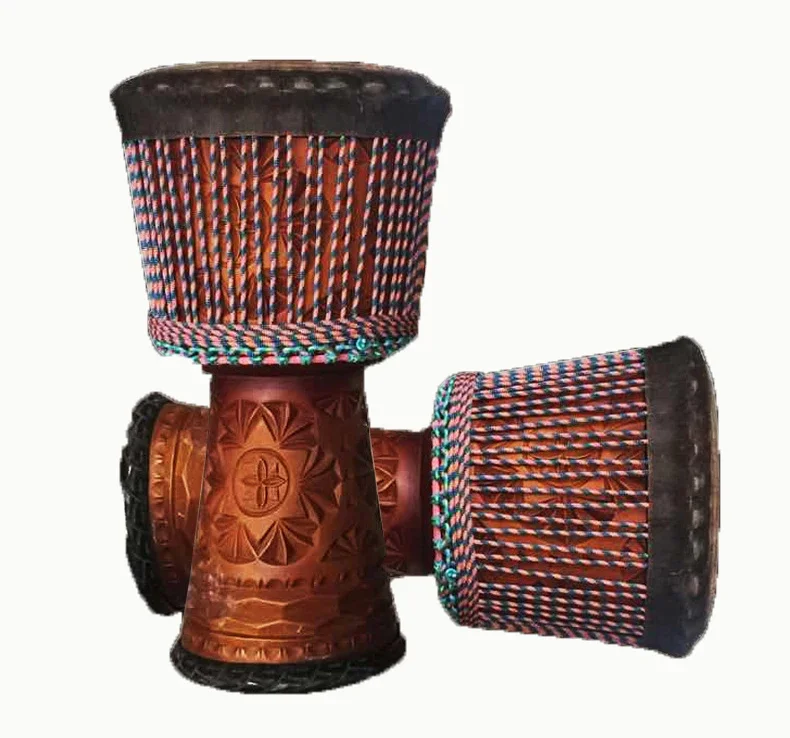 Factory wholesale 13 inch imported tambourine African hardwood carving old goat drum  African tambourine djembe carving