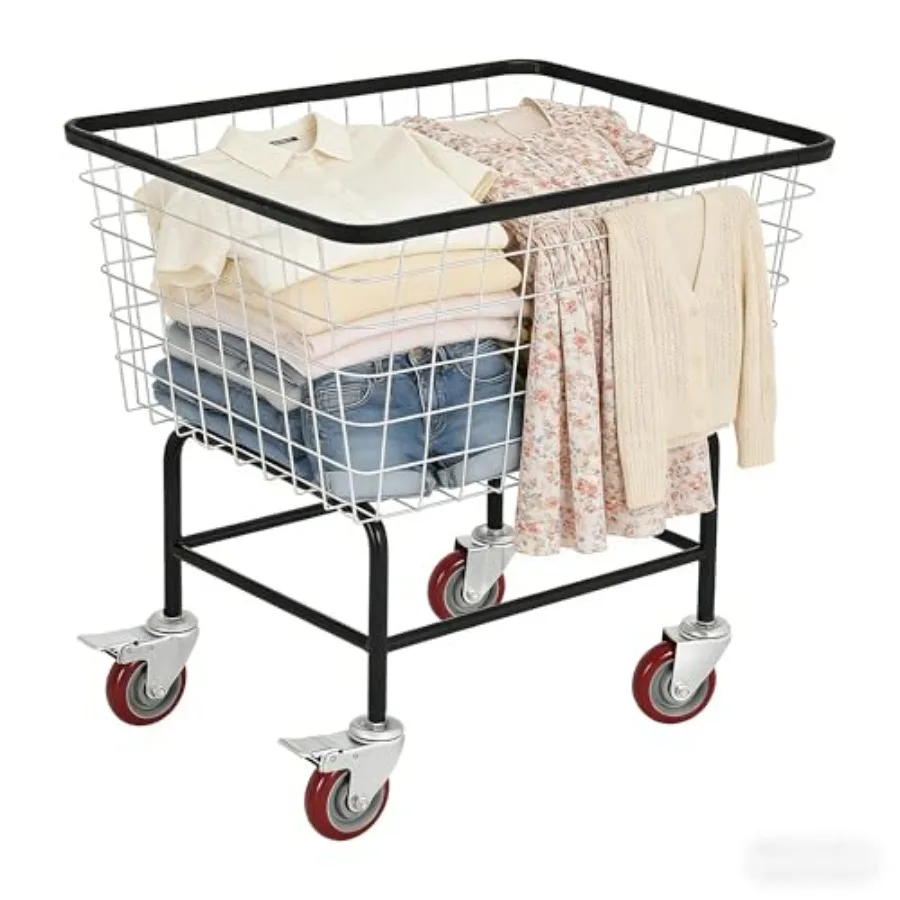 Large Rolling Laundry Cart with Wheels for Home Use, Steel Frame, Gray, Holds 2 Washer Loads, Foldable Smooth-Rolling