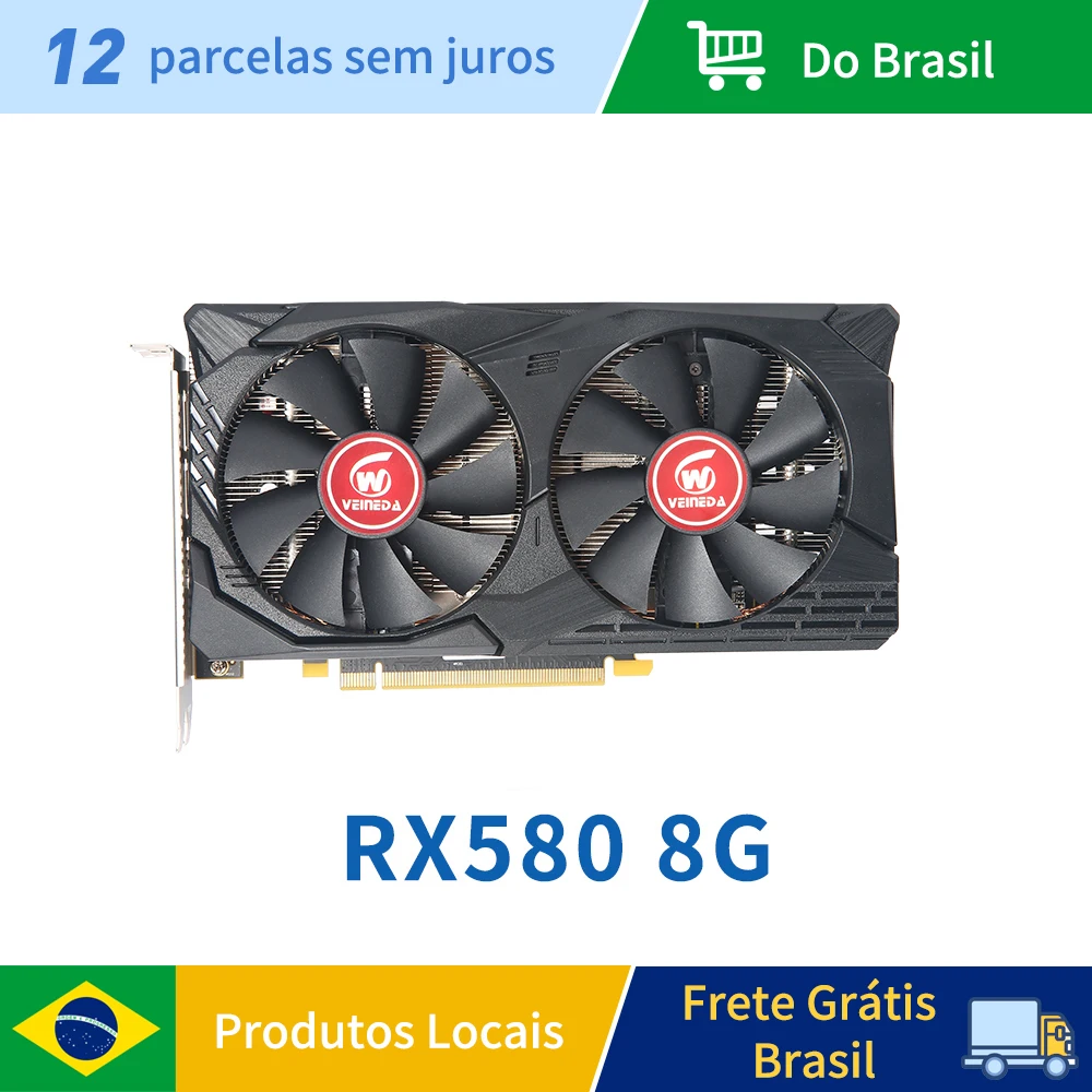 Veineda RX580 8GB 256bit tarjetas gráficas DDR5 GPU rx 580 8GB PC Gaming placa de video tarjeta de vídeo de escritorio para juegos AMD Radeon