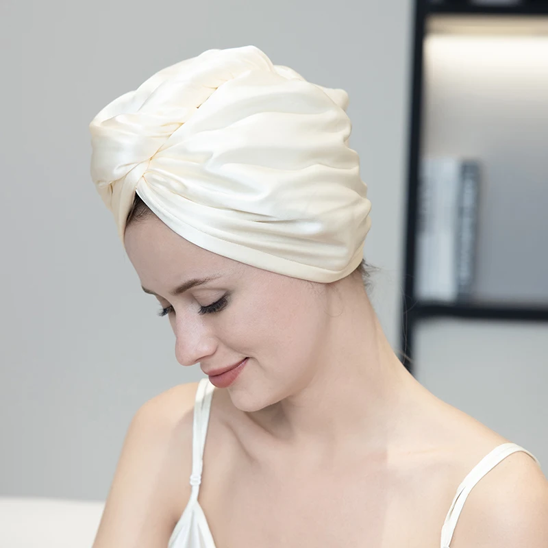 Long Silk Bonnet Quick-Drying Hair Towel Dry Cap With Button Adjust Sleeping Cap For Woman Bath Cap Night Hat Dry Hair Cap
