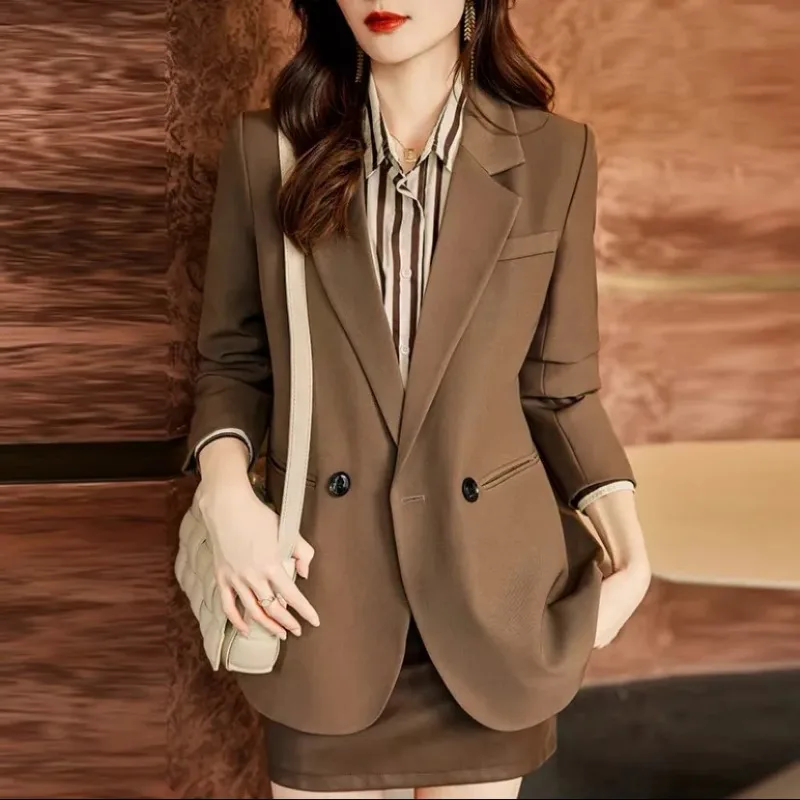 

Women's Solid Color Button Long Sleeve Blazer Women's Jacket Autumn and Winter Pocket Commuting Top