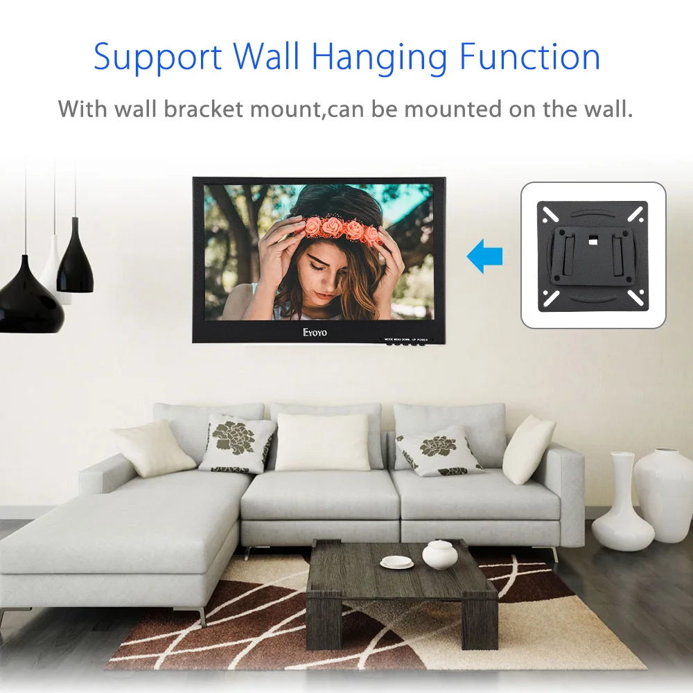 Eyoyo EM12G Wall Mount Full HD 1920x1080P 12 Inch LCD Monitor Support Button & Remote Control With Speaker For Computer CCTV DVR