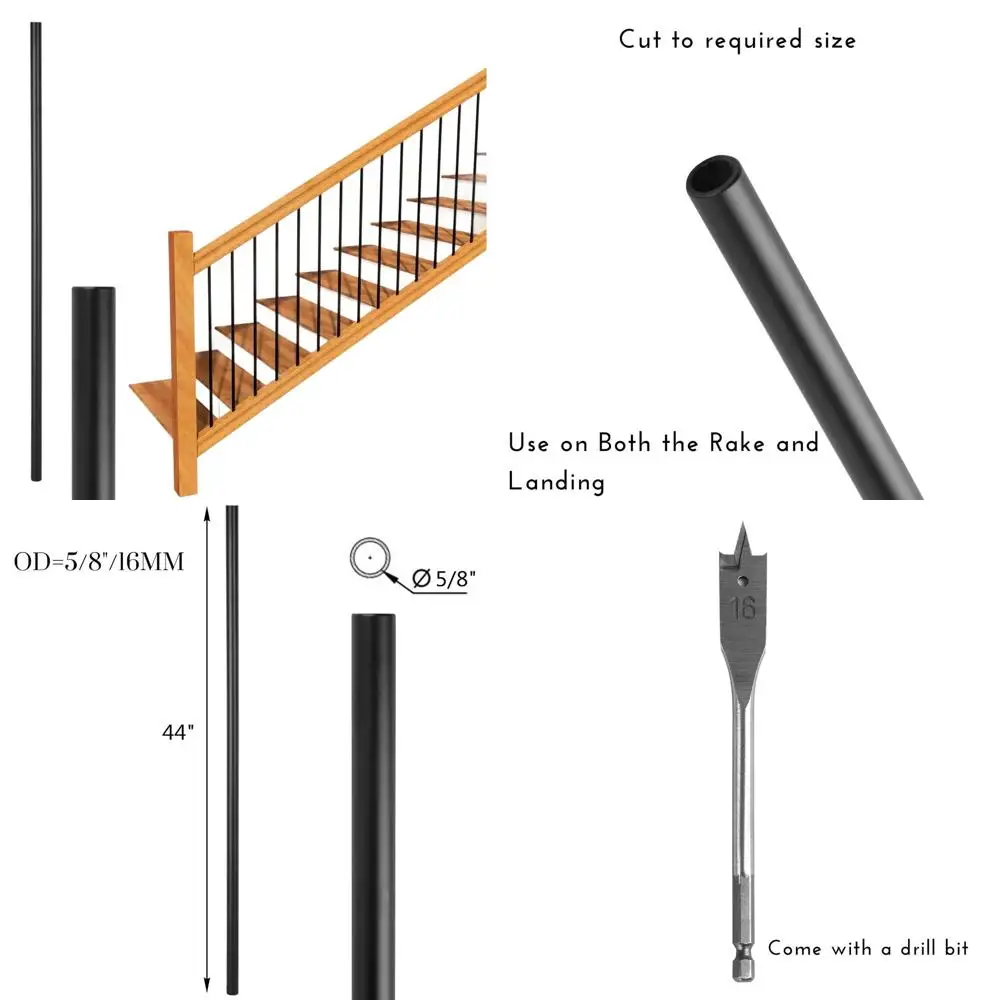 

5/8 Round x 44 Long Iron Stair Balusters, 30-Pack, Hollow, Powder Coated Satin Black