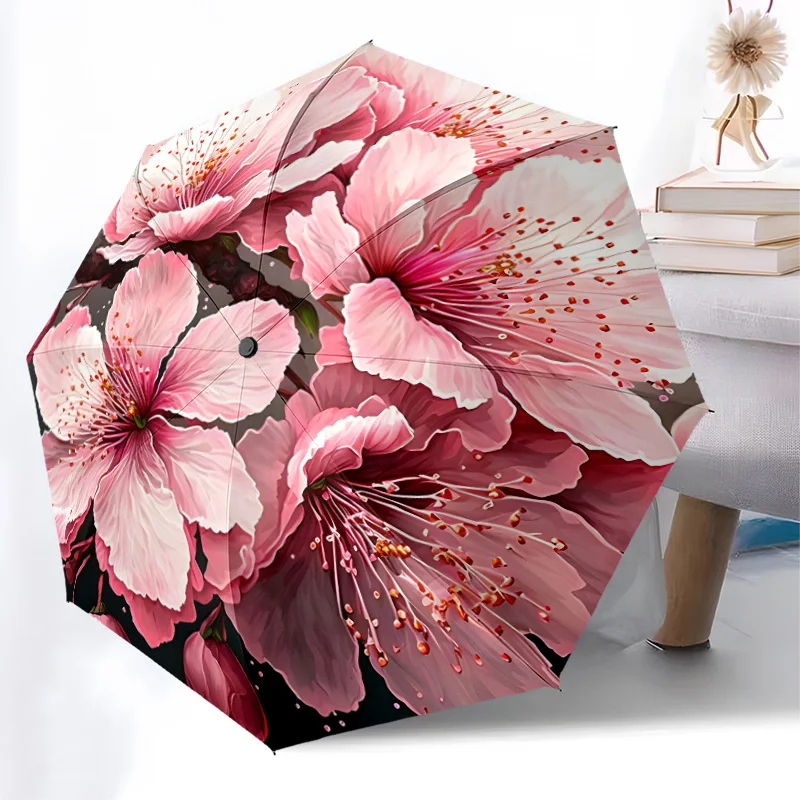 

beautiful flower Folding Umbrella Fashionable Auto-Open Design 8 Iron Ribs Plastic Handle Foldable Sunshade Perfect Gifts