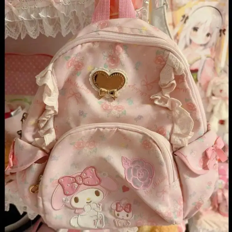 

Новый милый рюкзак Sanrio Mymelody Kawaii, маленький рюкзак с цветочным рисунком, милый и милый рюкзак с сердечками для девушек, подарки для девушек