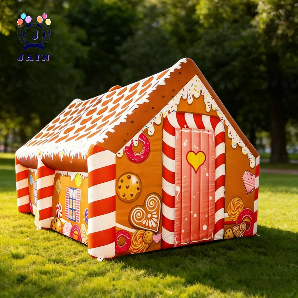 Christmas Gingerbread Inflatable House Outdoor Holiday Decoration Giant Inflatable Candy House with LED Lights for Christmas