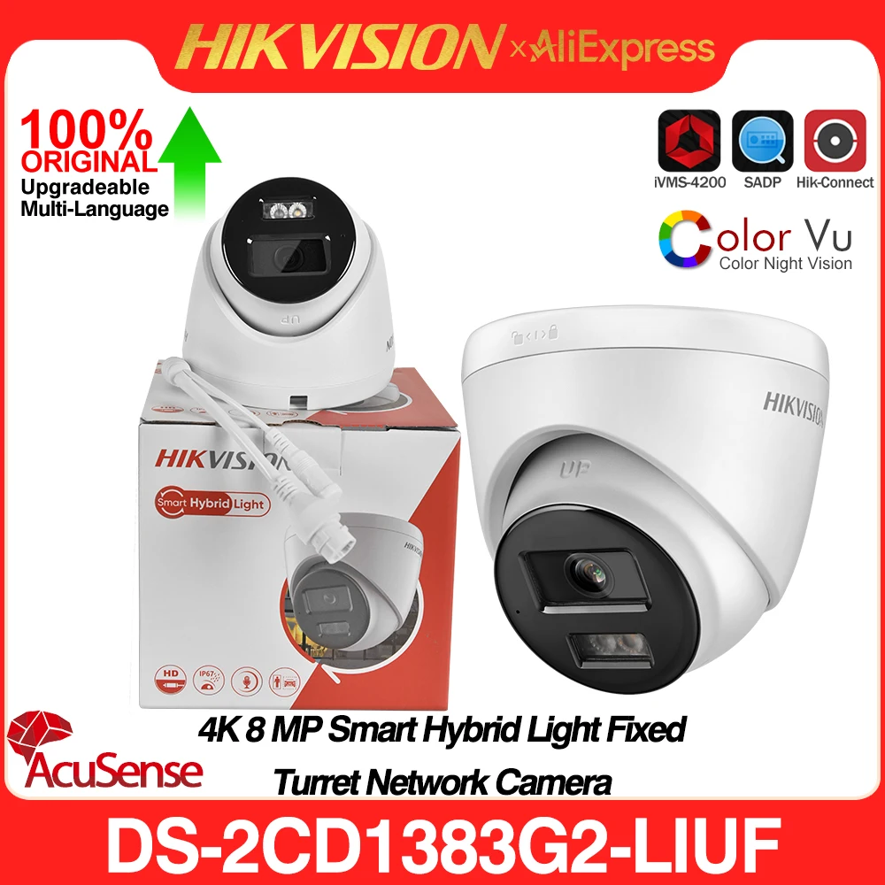 

Hikvision оригинальная IP-камера 4K 8MP DS-2CD1383G2-LIUF AcuSense умная гибридная подсветка со встроенным слотом для микрофона сетевая камера безопасности IP67