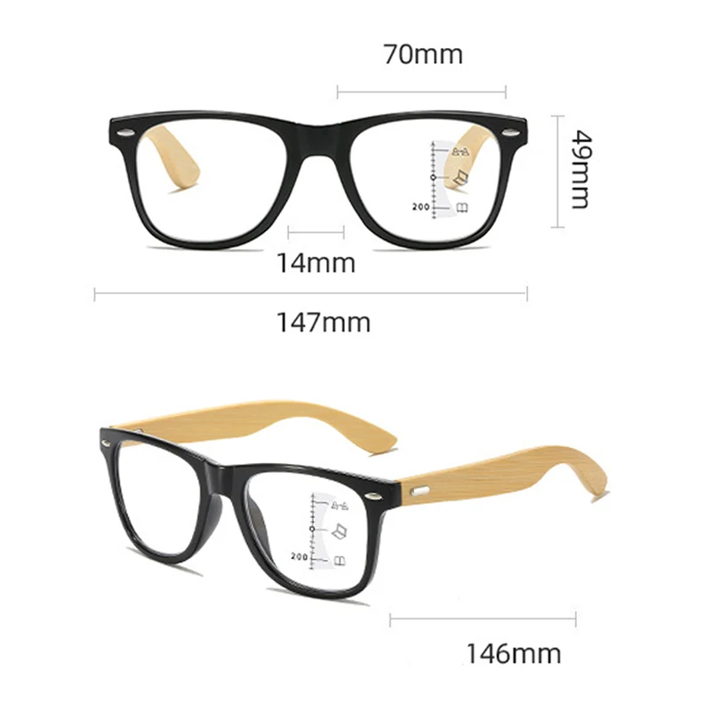 Nowe progresywne okulary wieloogniskowe Vintage bambusowe drewniane szablony okulary do czytania moda niebieskie ลwiatลo blokujฤ
ce bliskie okulary