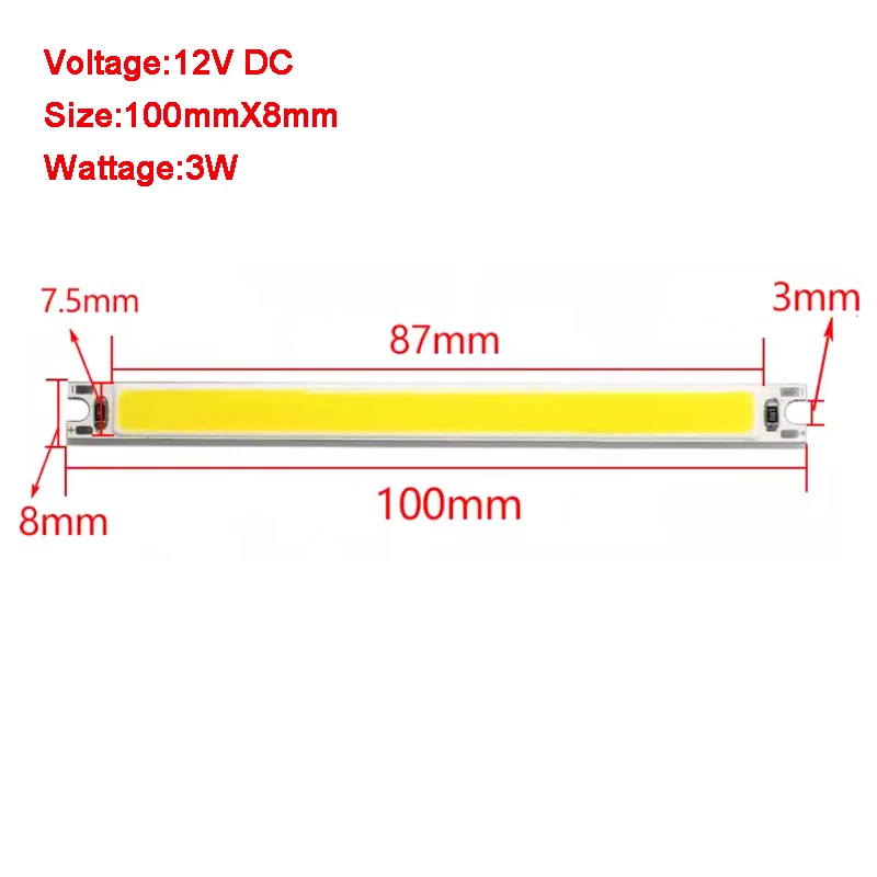 Input 12V 2W 3W Warm White Blue Green Yellow Red Pink LED COB Light Bar