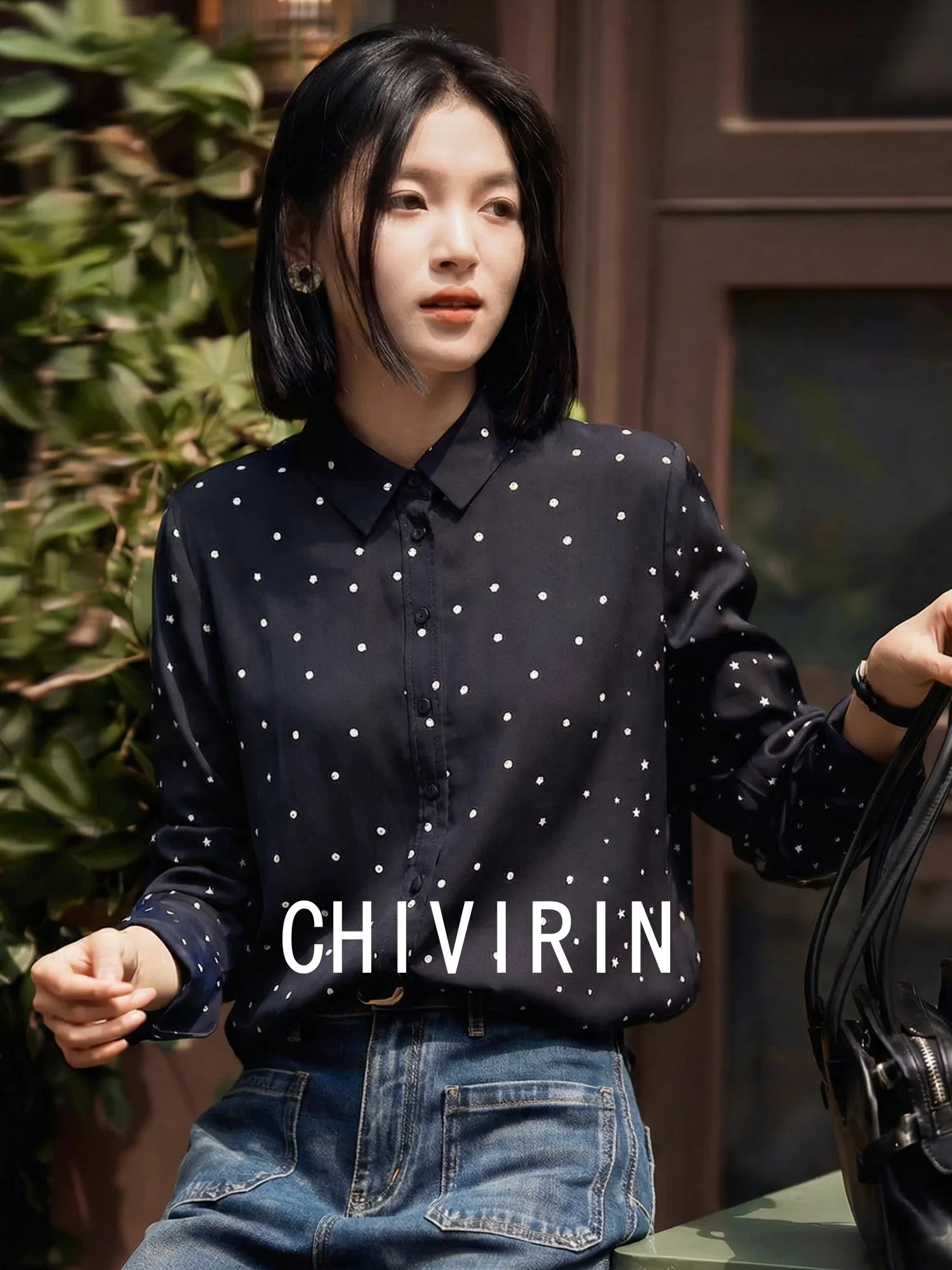 

Женская шифоновая блузка Chivirin в горошек с длинным рукавом и отложным воротником, для повседневной носки, весенняя мода, белая блузка в горошек, элегантная.