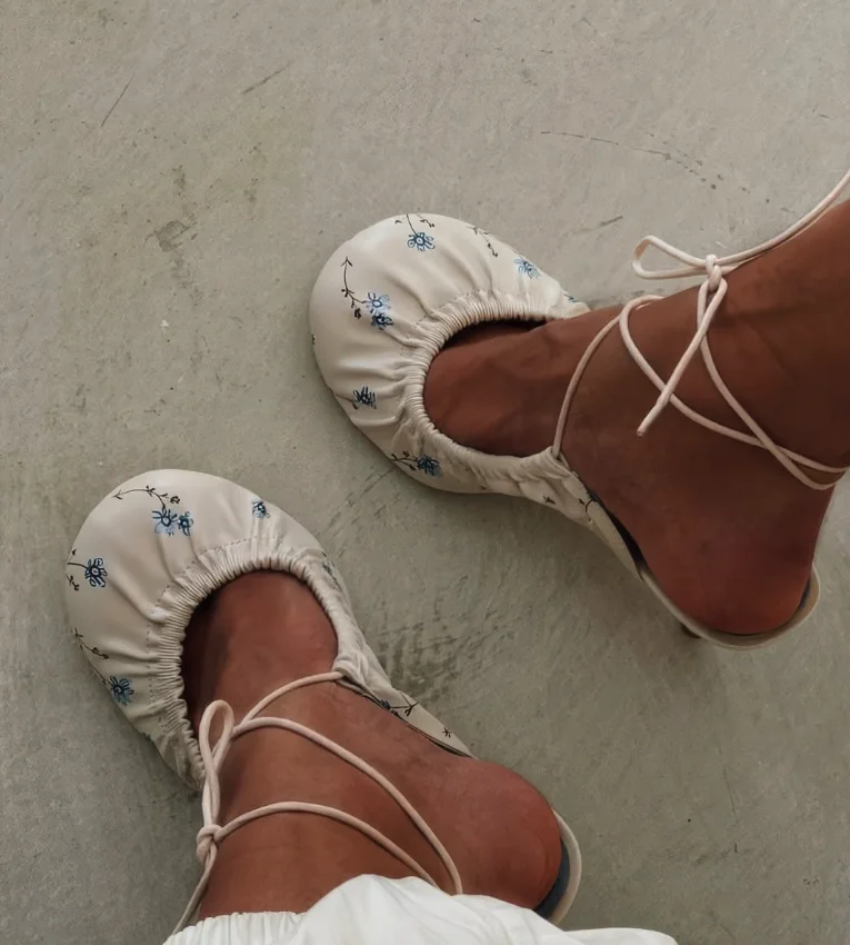 Women's 2026 new in blue flower round toe sandals leather lace up white sexy high heels luxury designer party shoes on offer - view 5