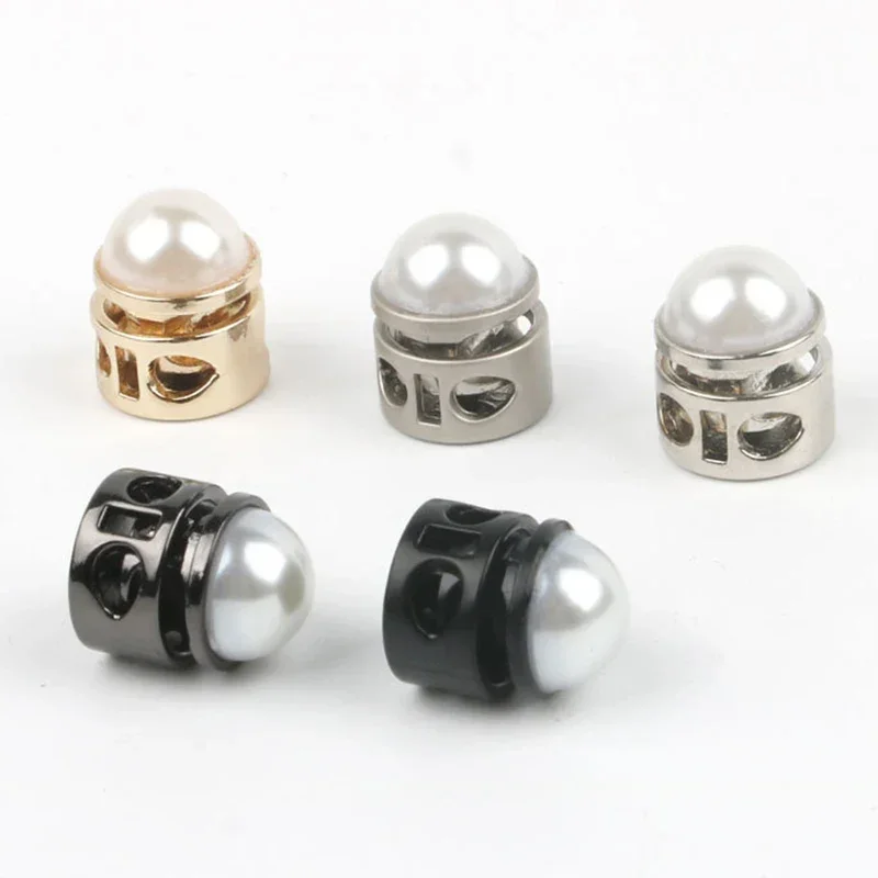 10Pcs 15X12mm 20X17mm Pearl Double Hole Stopper Buckle Metal Spring Adjustment Cord Lock Hook Hat Hoodie Rope End Decor Buckles