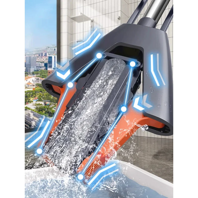 Mop Foldable Water Free Hand Washing Squeeze Cotton Head Replace Home Tiles Wood Household Cleaning Wringer Mopping