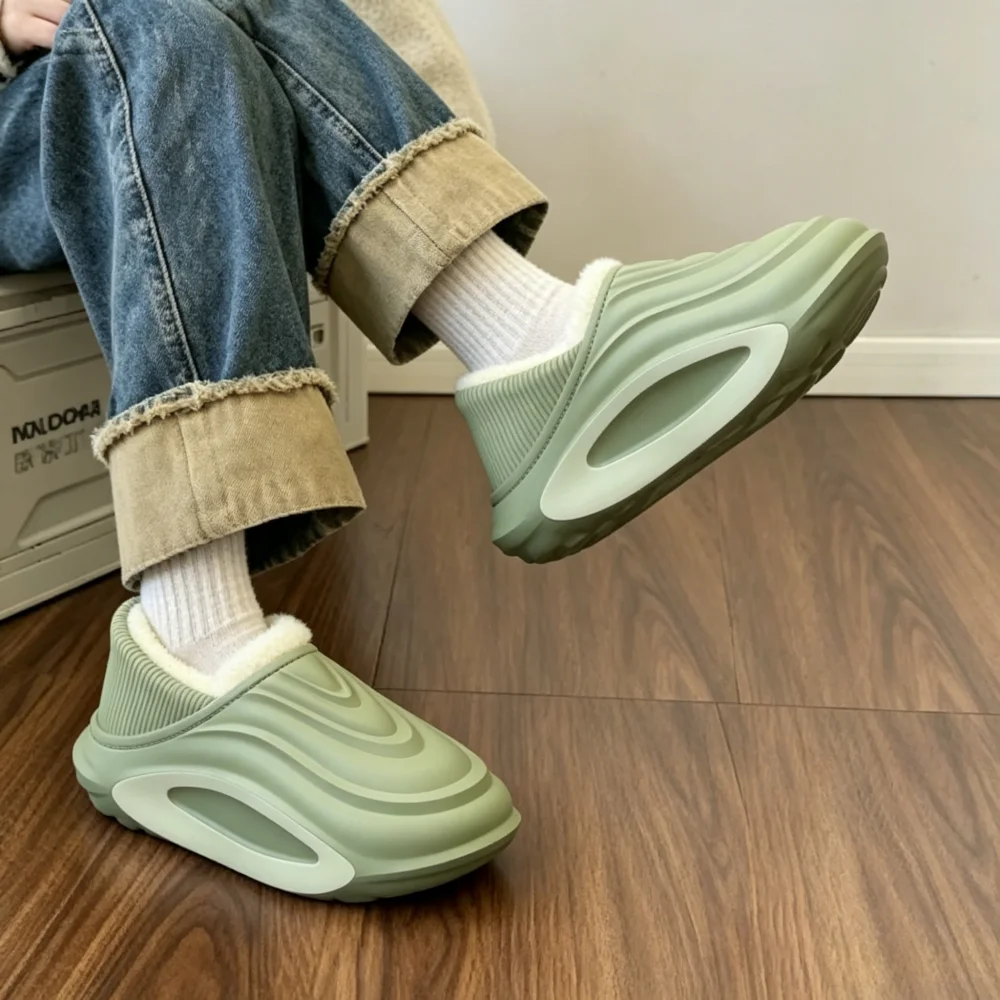 

Winter Thickened Slip Resistant Lined Slippers Lightweight EVA Indoor Outdoor Home Leisure Shoes with Soft Fabric Lining