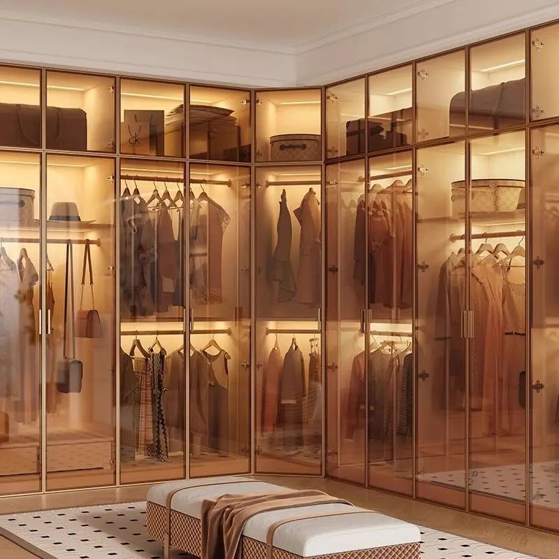 

New modern wardrobe premium light luxury minimalist glass door cloakroom