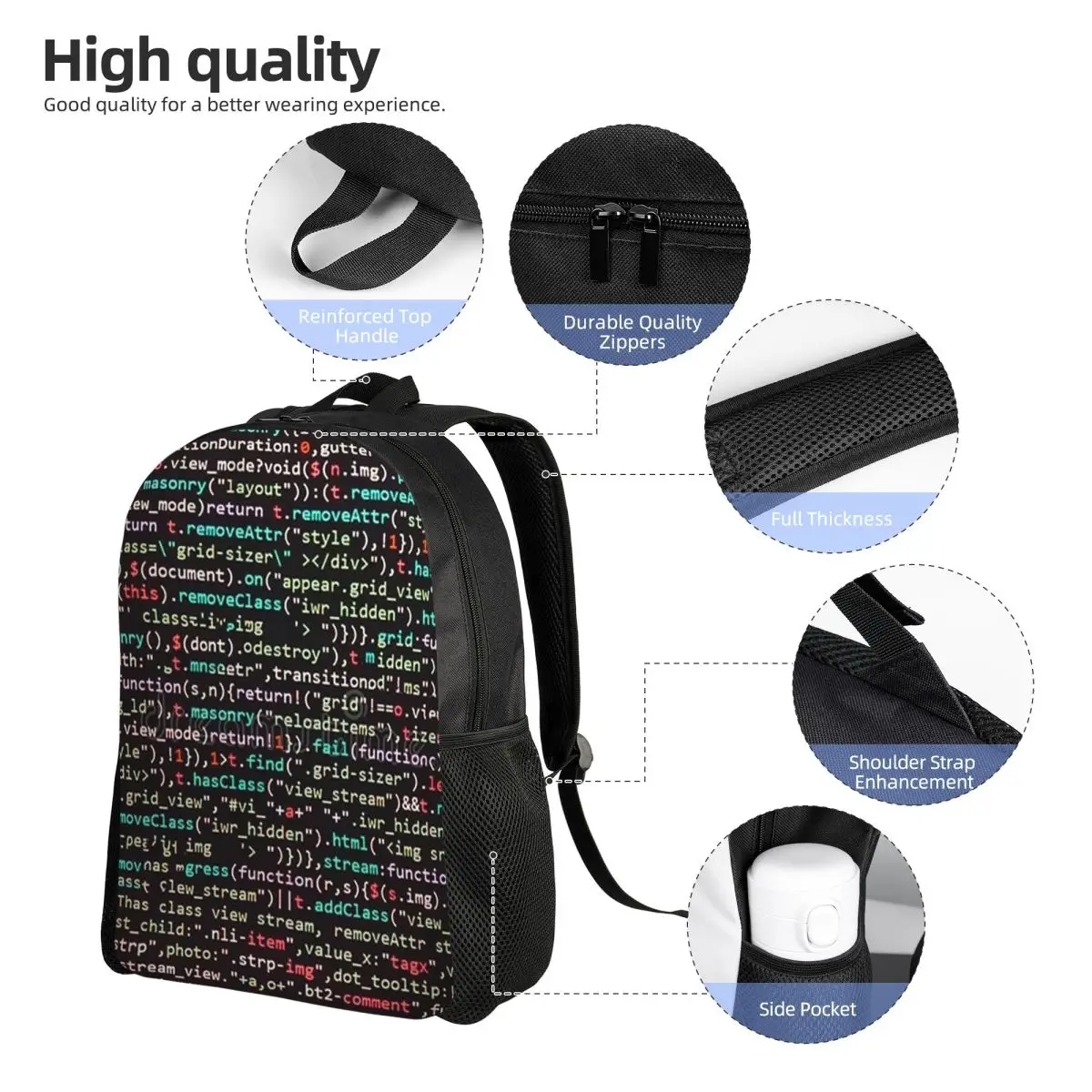Mochila para estudiantes con código de escritura Java, mochila escolar para senderismo, mochila de viaje para niños y niñas, mochila de moda, bolsos de hombro