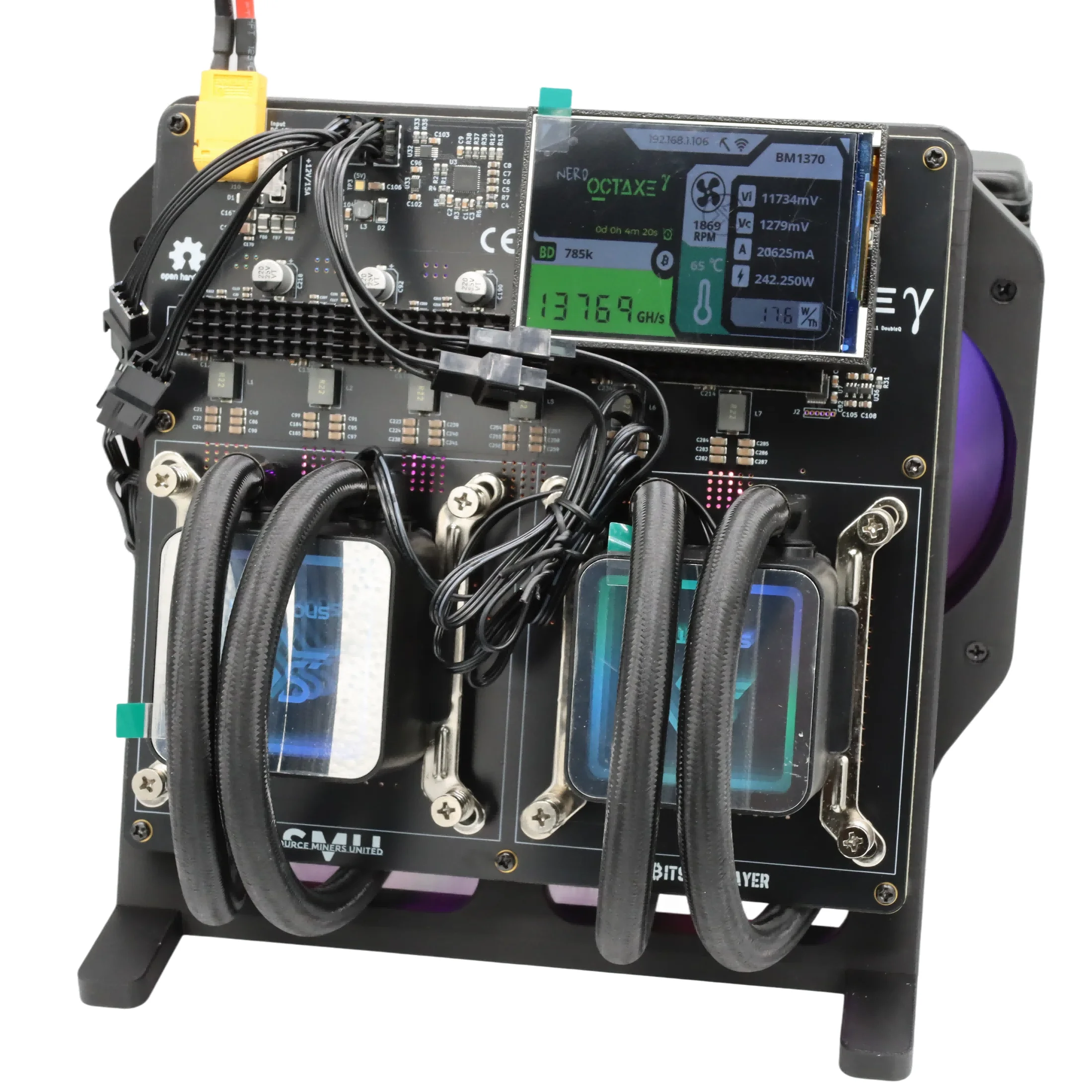 NerdOctaxeY Hydro Rev3.1 13.8Th/s 230W Water-Cooled Solo BTC ASIC Miner With Mean Well PSU SHA256 Crypto Mining Machine