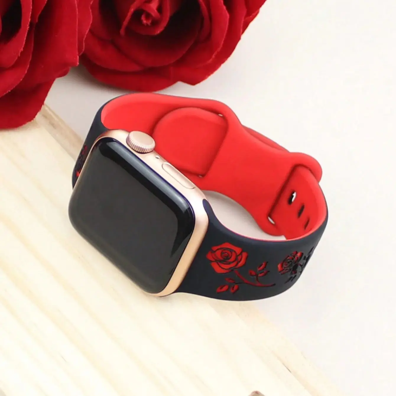 Elegant and lovely roses For Apple Watch Band 46mm 41mm 40mm 44mm 45mm 42mm 49mm Silicone Sport iWatch Series11 10 SE 9 8 Ultra2