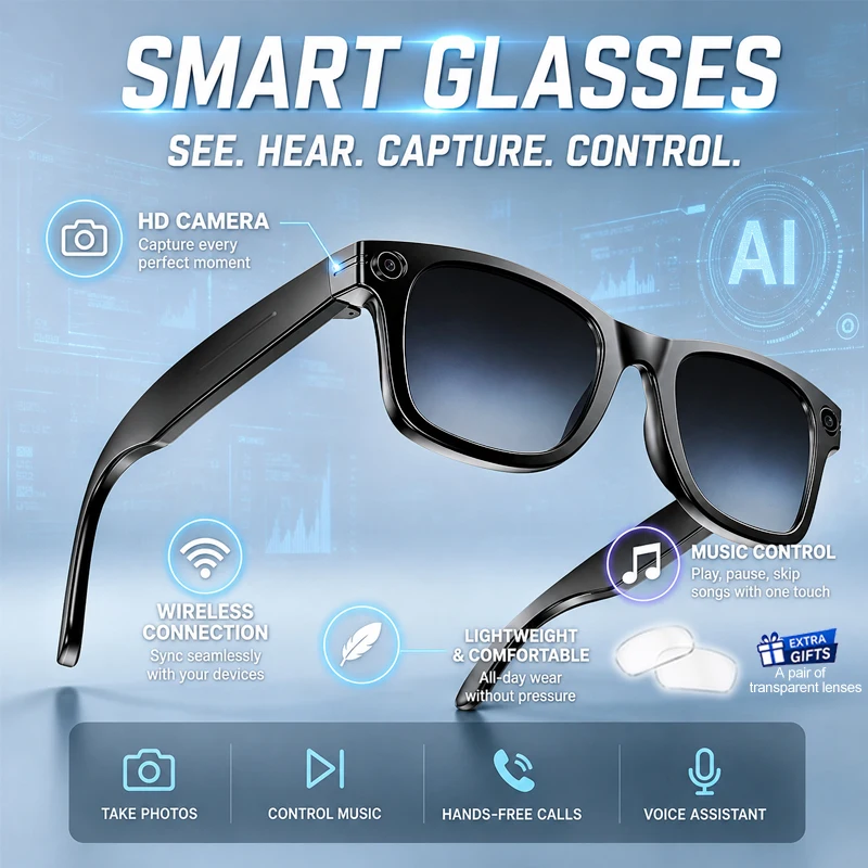W610T AI Smart Glasses 800W Camera 1080P  Ultra HD Video WIFI Transmission Al Voice Wake-up Al Translation Music Smart Glasses