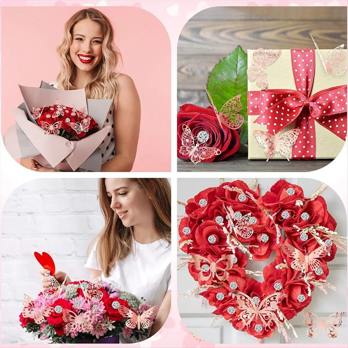 Power Tool Sets Wedding Corsages Set 100Pcs Bouquet Wedding Pins 48Pcs 3D Rose Gold Butterfly Wall Decor 15 Sheet Flower Wrappin