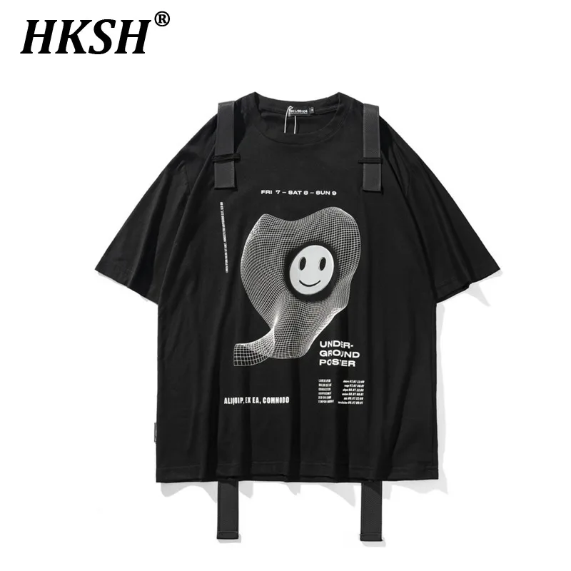 

HKSH Men's Tide Love Print Smiling Face T-shirt Workwear Ins Fashion Brand O-Neck Half Sleeve Tees Summer New Dark Punk HK0410