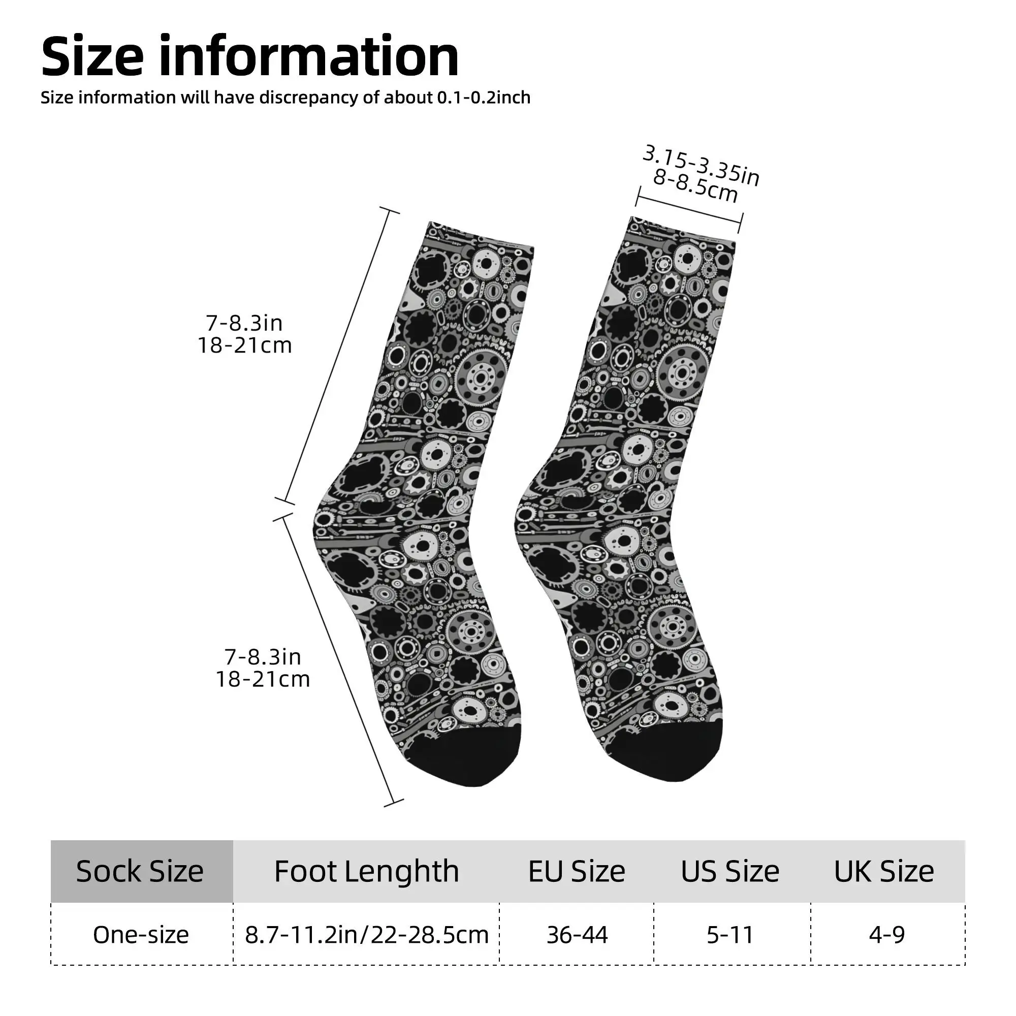 1pc Car Parts Mechanism Gears  Printed Men's Socks Novelty Hip Hop Harajuku Pattern Crew Sock Casual Gift
