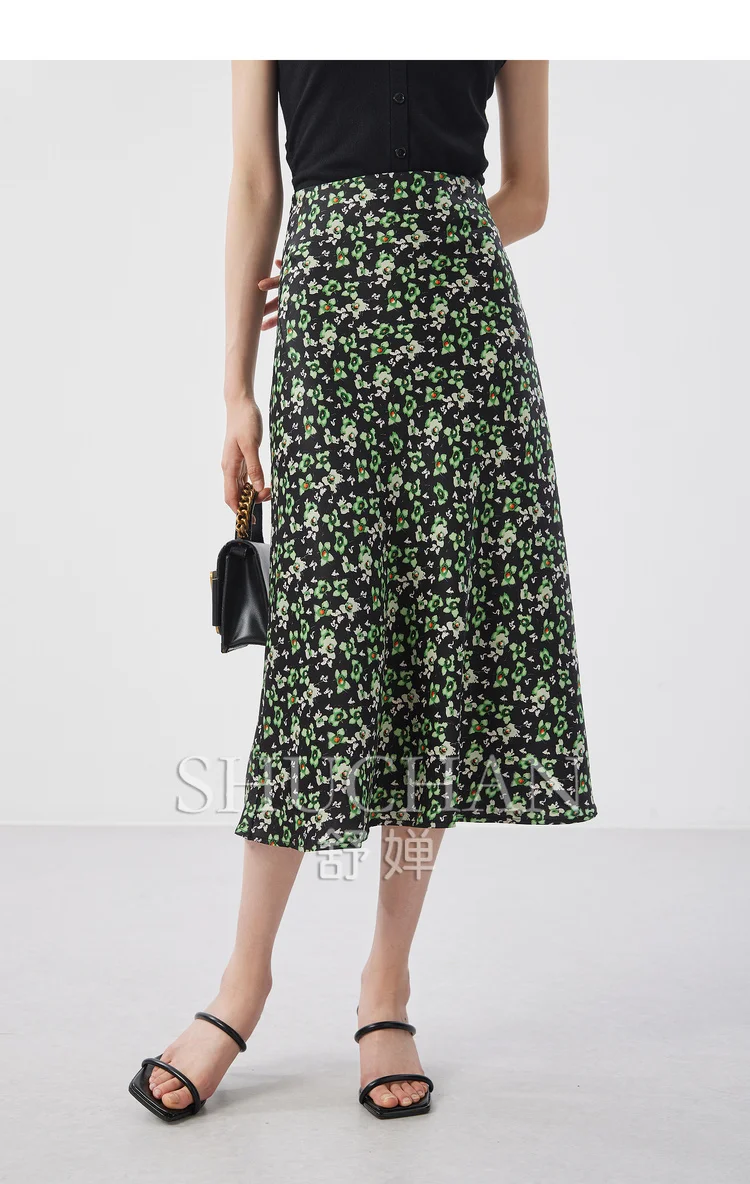 

Satin Fabric 3-color Floral Print Long Skirts for Women Summer 2024 Faldas Ajustadas Skirts for Women Polyester