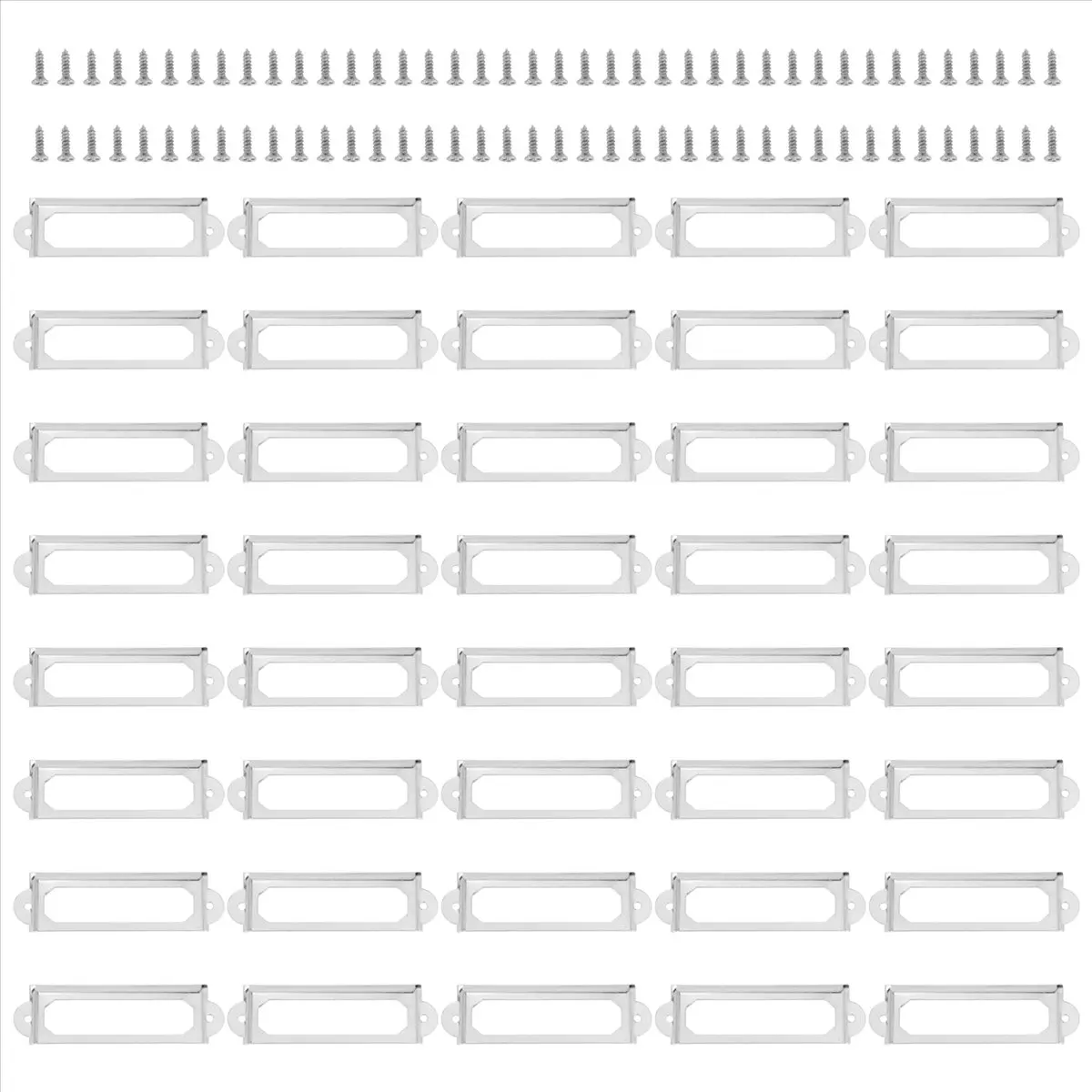 40 set Office Library File Drawer Cabinet Card Tag Label Holder Metal Frame (Silver Tone) &LICG