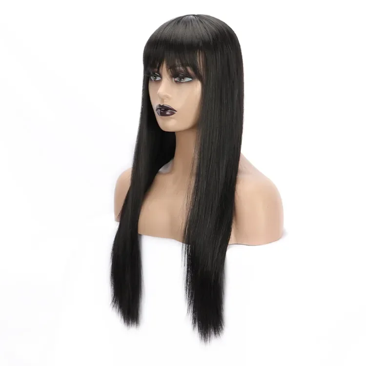 Long Black Straight Cosplay cabelo peruca completa para as mulheres, elegante, novo