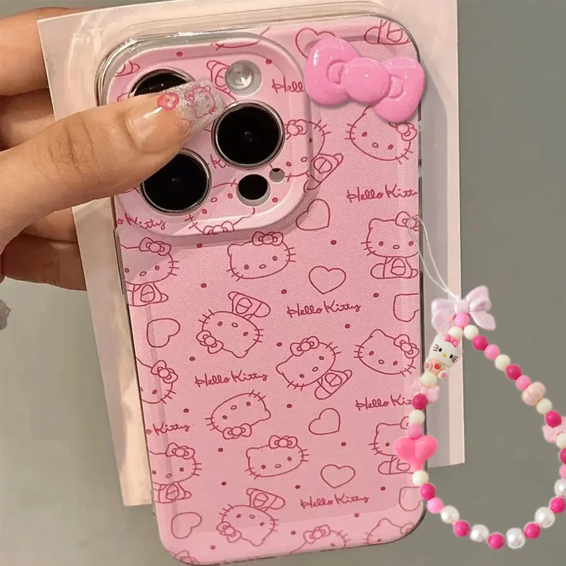 Pink Hello Kitty Sanrio Girl Cute Gift Phone Case for iPhone 16 15 14 13 12 11 Pro Max XR XS Max 78 Plus Y2K 3D Bow Lovely Cover