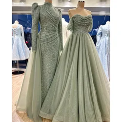 Amanda Luxury Green Glitter vestidos de fiesta Off the Shoulder A-line فساتين سهرة Elegant Sleeveless Floor-length Party Dresses