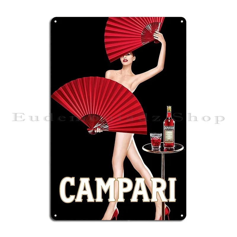 Classic Campari Girl With Red Fans Alcoholic Aperitif Vintage Advertising Poster Metal Sign Create Designer Bar Tin Sign Poster