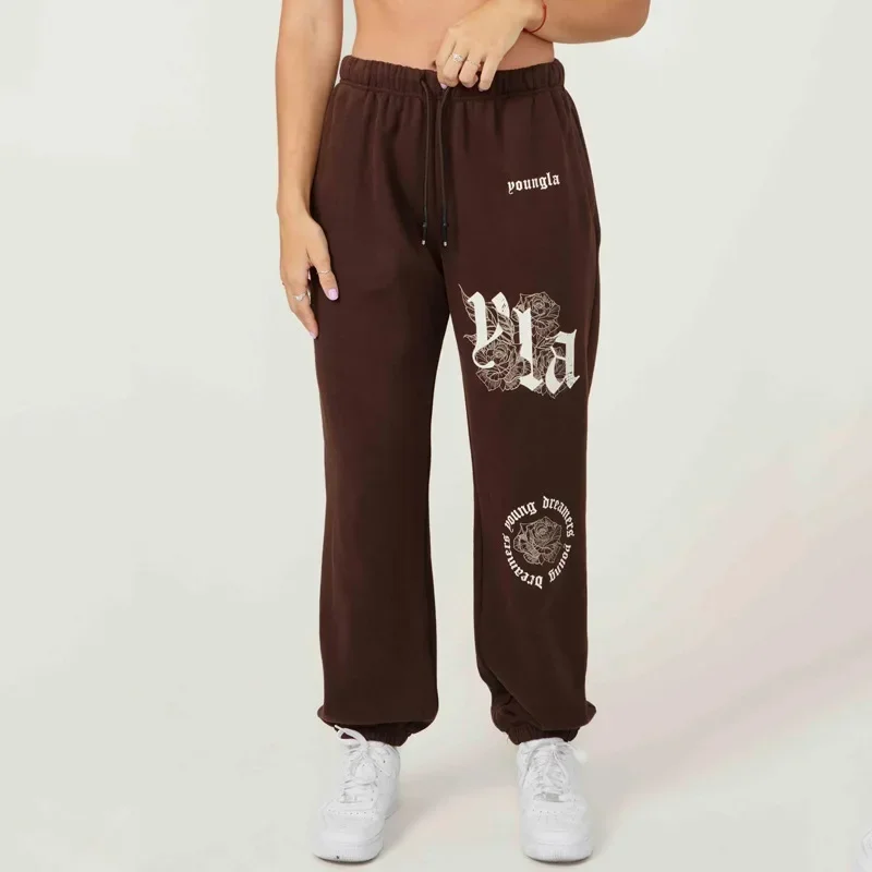 YOUNGLA American sweatpants Gym fitness running training pants Cotton wool printed floral foot pants