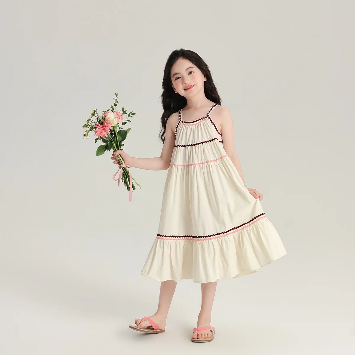 Girl Dress 2024 New Korean Style Color Girls Slip Dress 2024 Summer New Children Skin-friendly Comfortable Color Skirt Dresses