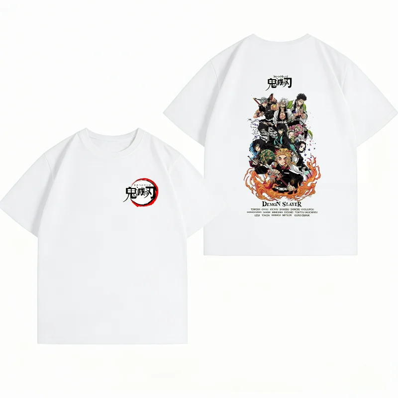 Bandai Demon Slayer Kimetsu No Yaiba Hashira Print Summer Casual Short Sleeve Cotton Anime Streetwear Men's T-shirt