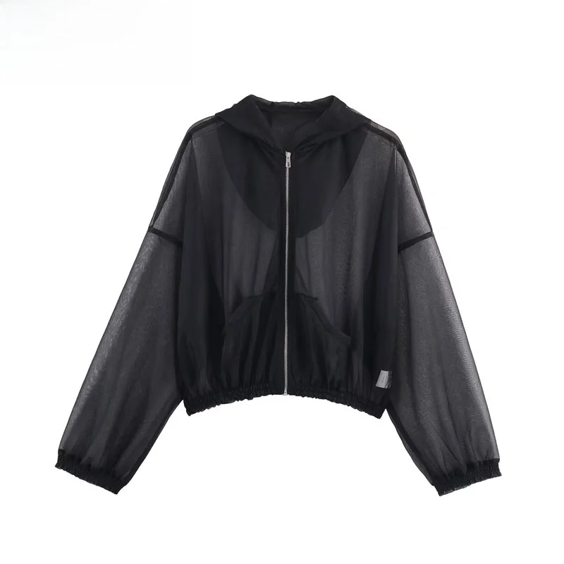 

Autumn New Arrival Women's Faionable Transparent Hard Tulle Hooded Jaet Street Sle Polyester Fiber Universal Fit ort ...