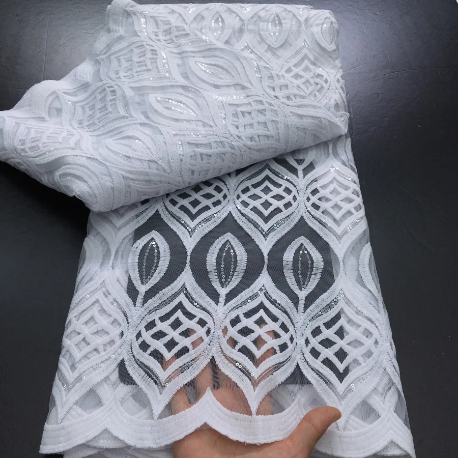 White French Mesh Tulle Lace Fabric 2025 High Quality 5 Yards African Sequins Lace Fabric Elegant Wedding Dress for Women A4043 view 5