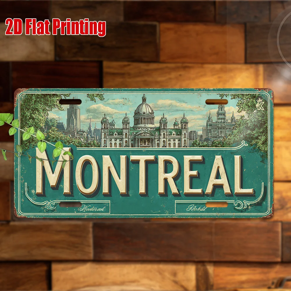 2D Flat, [], 2D Flat Printing, 1pc, Vintage Metal Sign, Outdoor Wall Art (29.97cm * 14.99cm), MONTREAL Aluminum Sign, Classic Ci