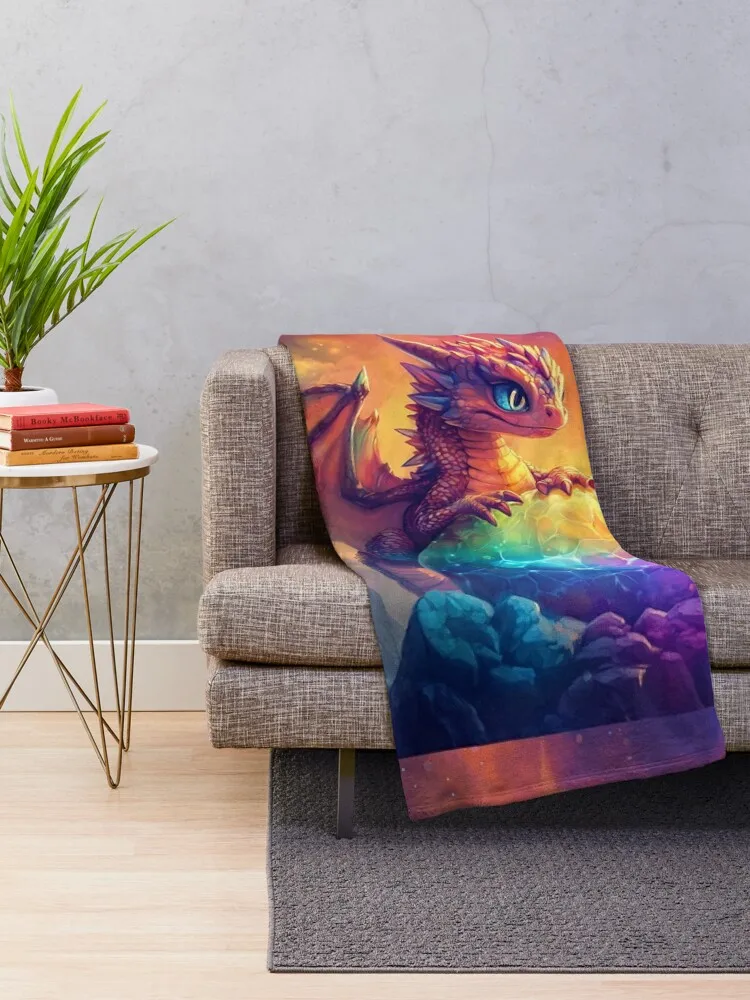 Crystal Cracked: Dragon Dawn - Whimsical Fantasy Art Throw Blanket Thin for winter For Decorative Sofa Hair Blankets