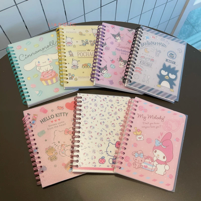 Notebooki Kawaii Sanrio A6 Kuromi Cinnamonroll moja melodia notesy Anime urocze terminarz tygodniowy z kreskówek papier do pisania prezenty dla