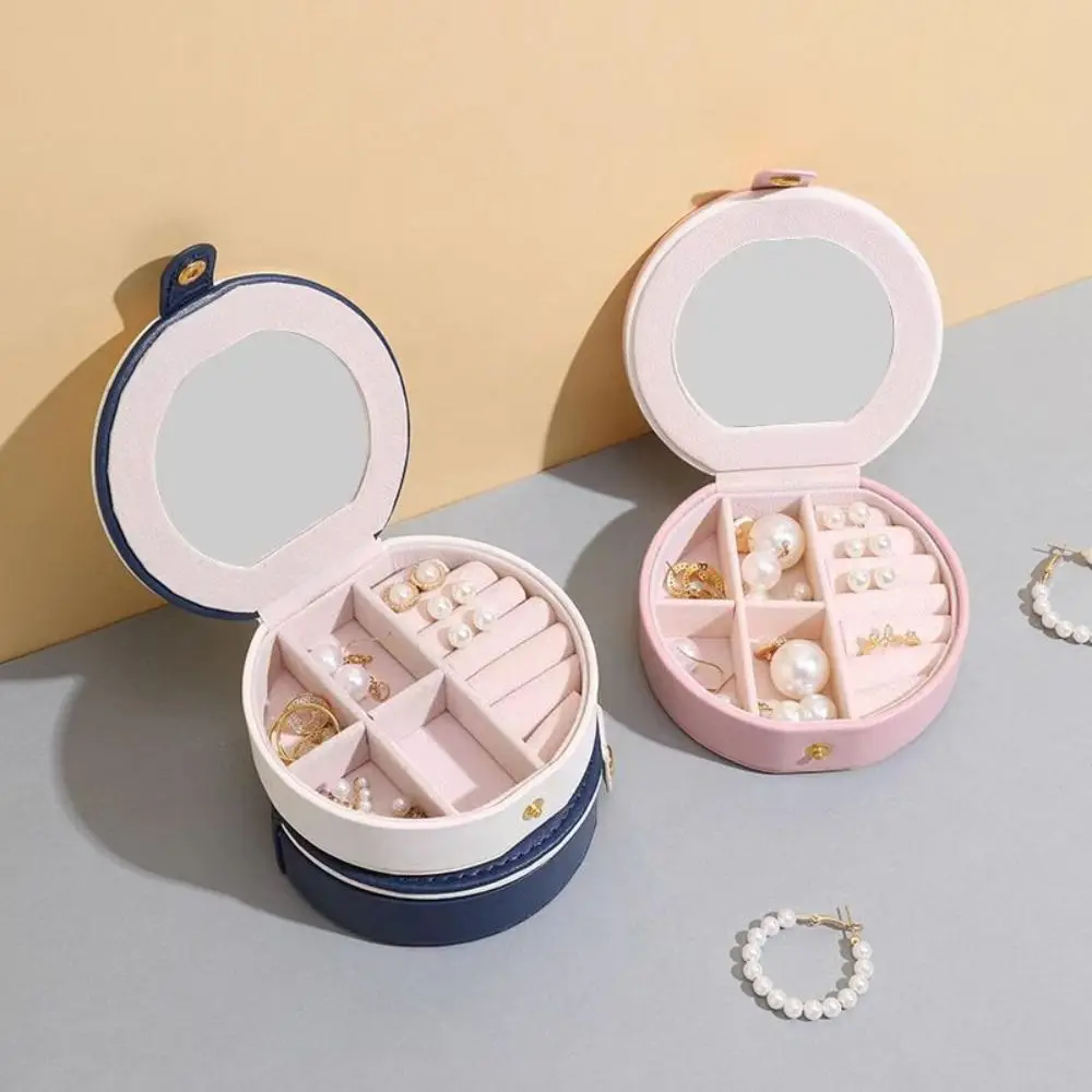 

Dust-proof Jewelry Box Portable PU Leather Large Capacity Jewelry Storage Case Travel Round Storage Box