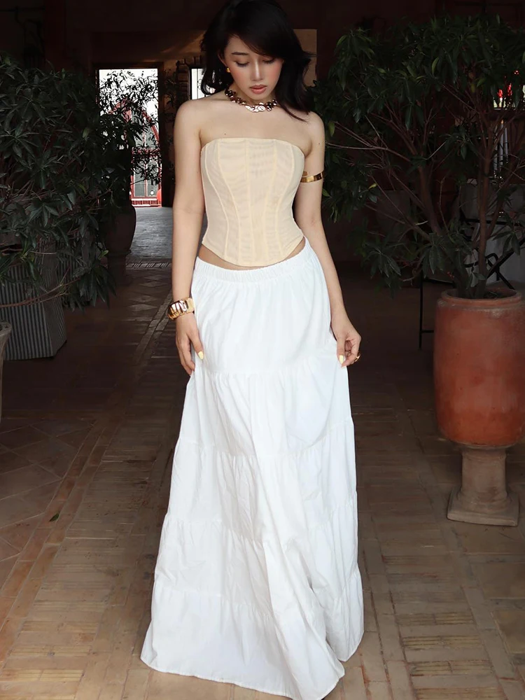 

Nibber Sweet 2-Piece Set Women Fishbone Corset Tops+Elegant Solid Long Skirts Skinny Vacation Prom Party Casual Fashion Suits