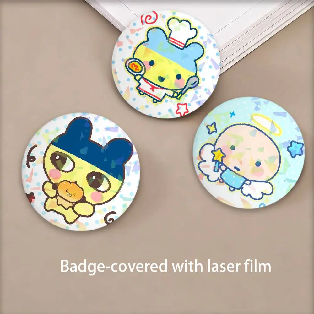 Cartoon T-TaMAgOtchI-I Round Badge Lapel Pins for Backpacks Briefcase Laser Brooch Clothes Gifts