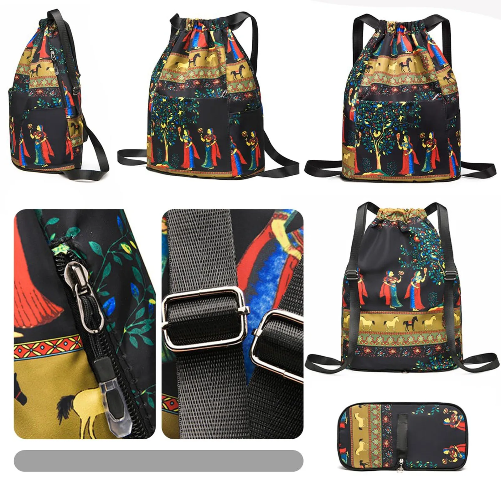 Drawstring Foldable Backpacks Large Capacity Dry-Wet Separation Travel Sport Backpack Solid Printed Lightweight Gym Bag Unisex